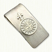 Sterling Silver Money Clip with Fleur de Lis & Compass Rose