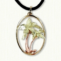 Tri-Color Gold Palm Tree Pendant, (Yellow, Green, and Red Gold)