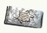 Sterling silver money clip with raised turtle